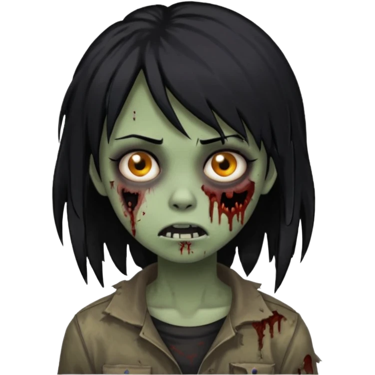 Girl, zombie, black hair, medium long, emo, shaggy, dark, spooky, creepy expression emoji