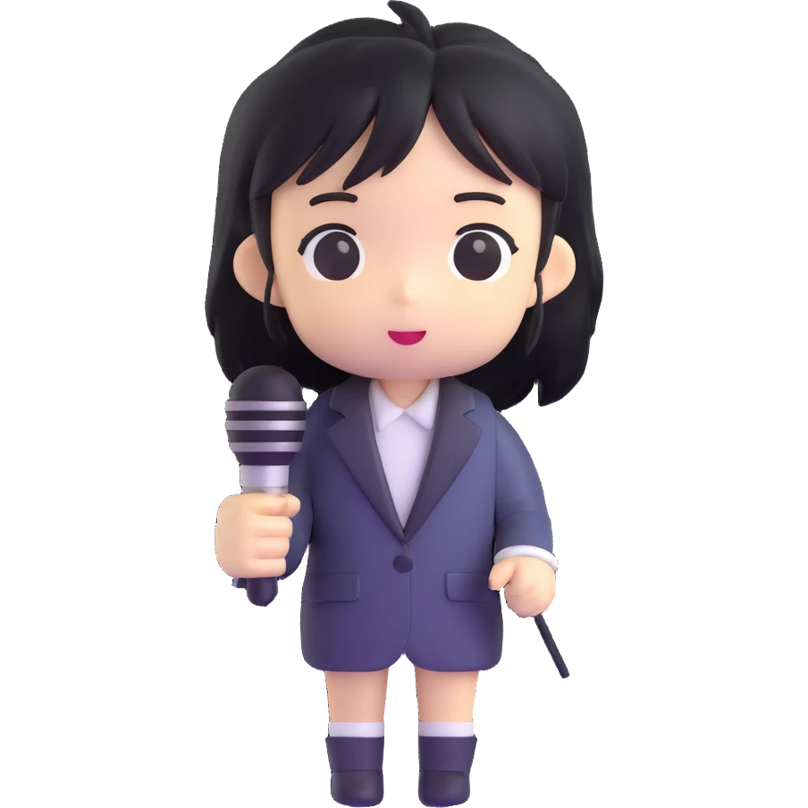 Ruko Yokune chibi form holding a microphone emoji