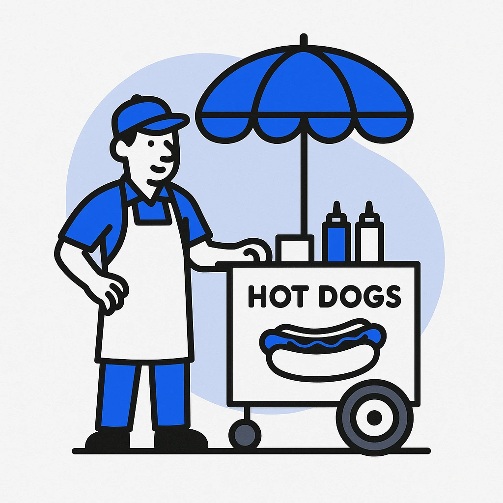 hotdog seller in New York with cart emoji