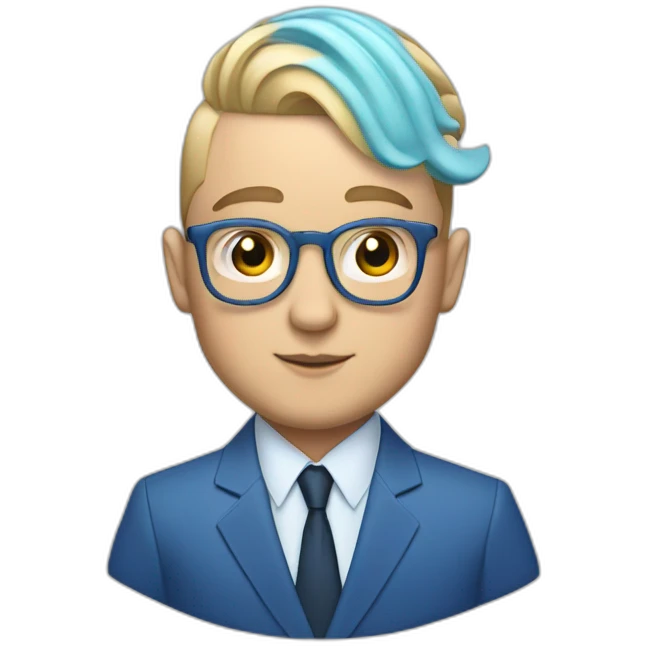 mac miller with a blonde comb over skin fade wearing a blue suit on laptop emoji