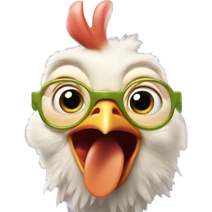 Chicken little from the movie chicken little with his tongue out and two peace signs  emoji