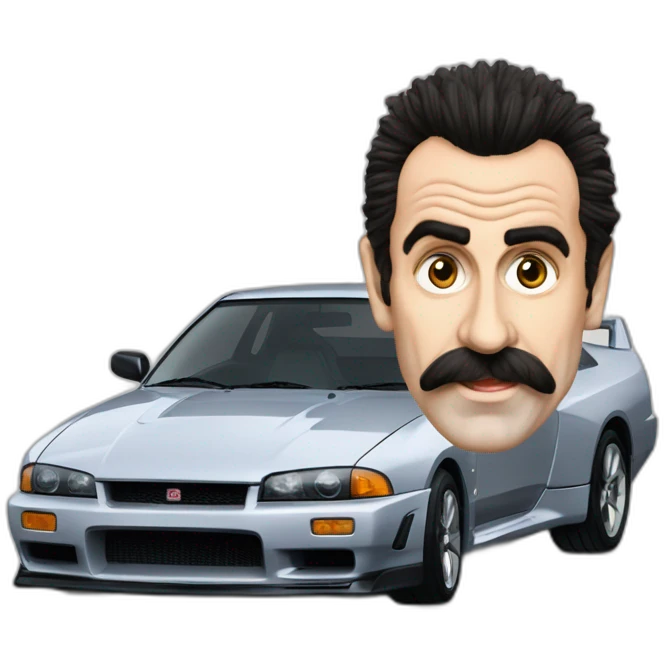 Borat driving a R32 Skyline GT-R emoji