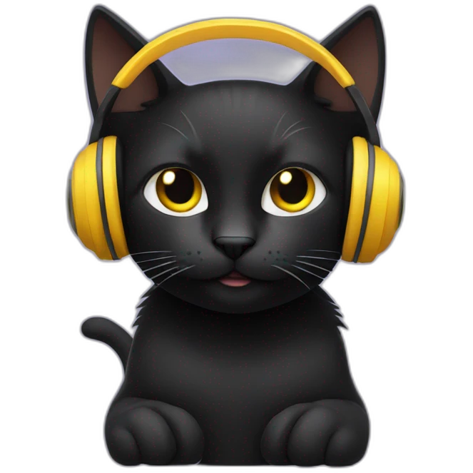 Black cat listening music emoji