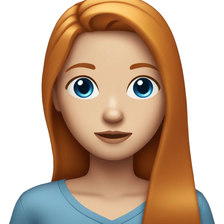 Girl, ginger straight shoulder long straight hair, blue eyes  emoji