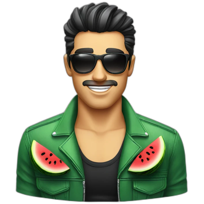 greaser with stubble and watermelon sunglasses emoji