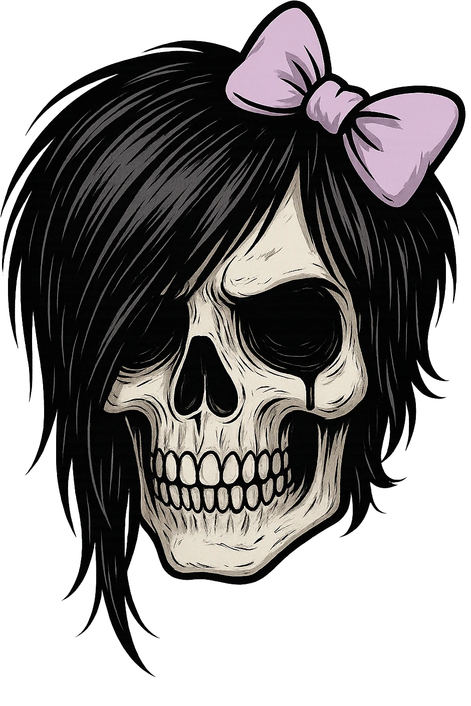 emo skull with pastel purple bow emoji