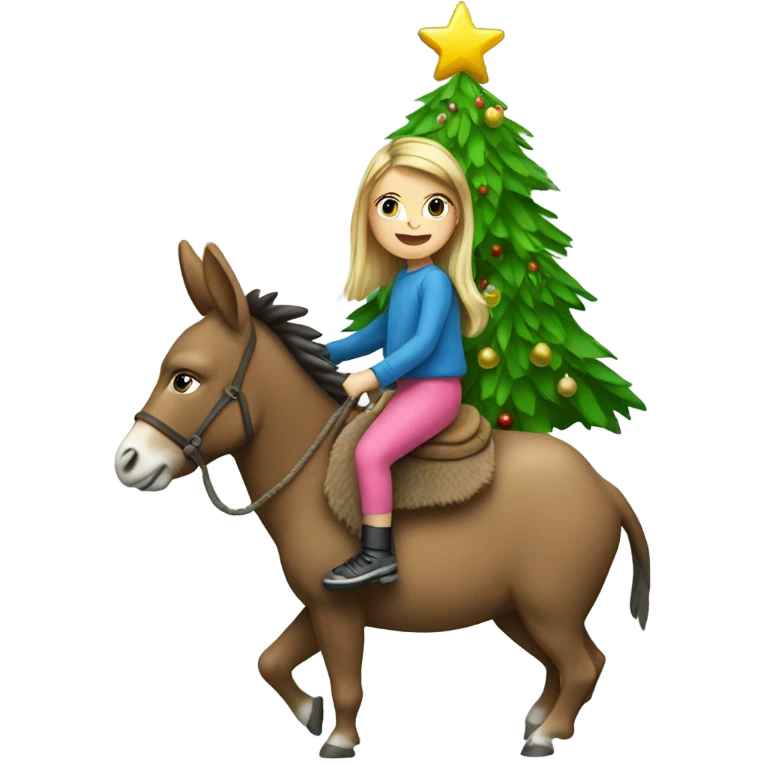 5 year old girl riding a donkey around a Christmas tree emoji