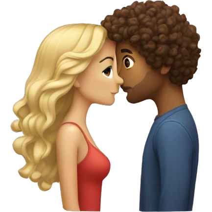 Blonde girl and curly brunette guy kissing emoji