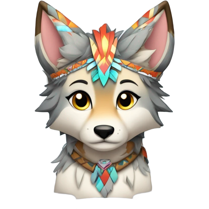 Anthro Colorful Shiny Fionbri-Falvie-sparkle-wolf-sona with tribal markings full body emoji