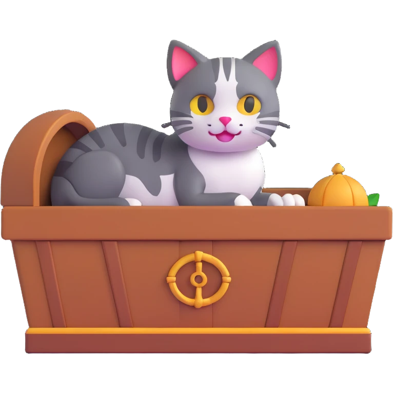 a cat in a coffin, 3D emoji style emoji