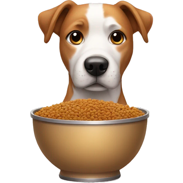 dog with dog food in bowl in front of him emoji