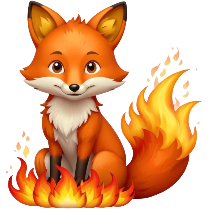Fuchs der in lodernden Flammen sitz mit Cartoon touch emoji