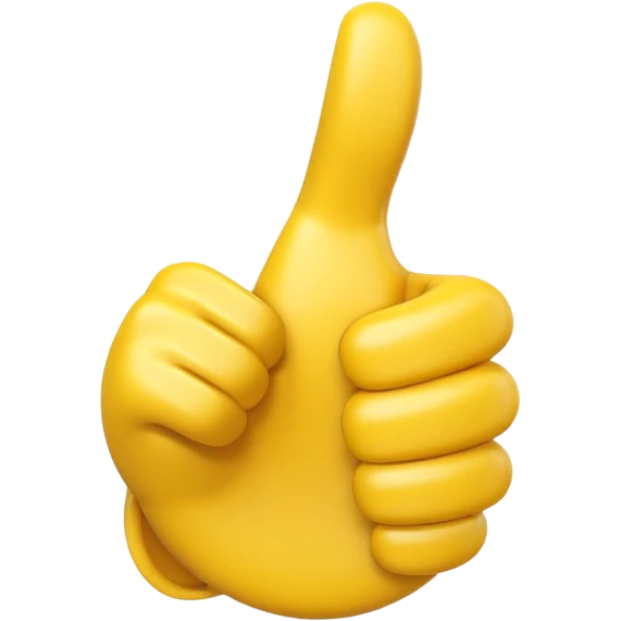 Apple-style 3D illustration of a single yellow emoji hand giving a thumbs up gesture, glossy and rounded, centered on a clean white background, soft shadow underneath, isolated and minimal design emoji
