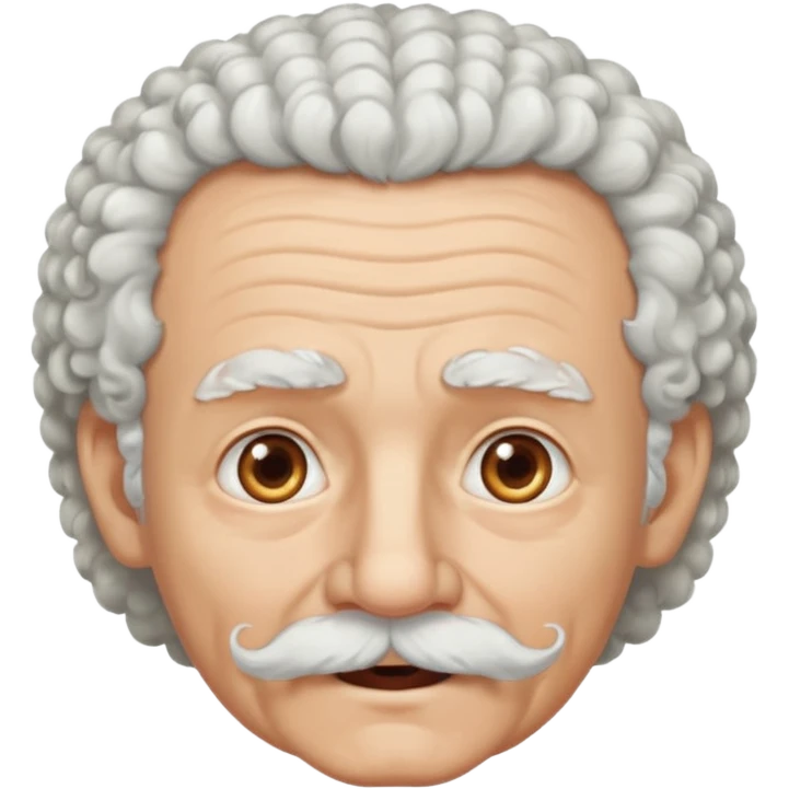 An elderly man emoji fluffy curly white hair, a narrow pointed face, and a thin straight white mustache above his mouth. emoji
