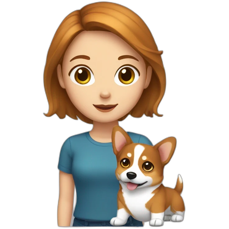 girl-with-big-green-eyes-and-short-brown-hair-and-corgi emoji