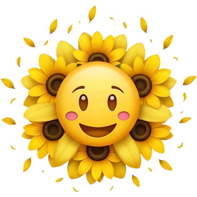 Je souhaite un emoji jaune heureux avec un crâne qui explose en pétales de fleurs, il a les dents du bonheur, et est rigolo emoji