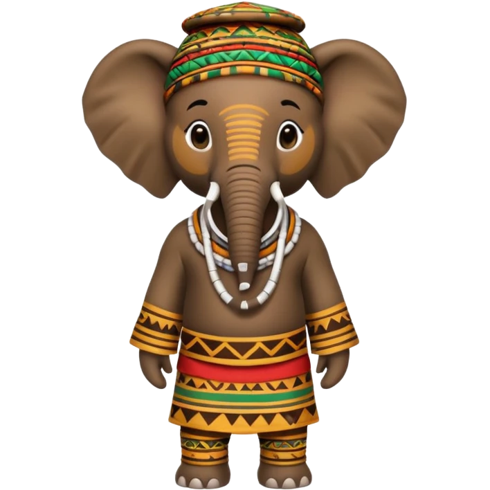 a-3d-cartoon-african-elephant-from-the-1800s-wearing-traditional-african-tribal-clothing,-calm-expression,-natural-background,-memoji-style-realism. emoji