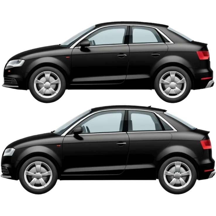create an ios emoji of a black car, car shape must be similar to a model audi a3, being towed by a tow car. profile horizontal view on transparent background emoji