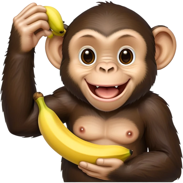 cartoon chimpanzee happily holding a banana emoji