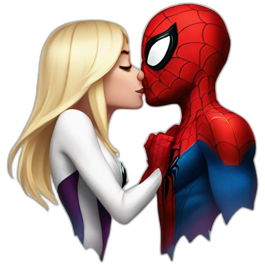 Spiderman and Spider-Gwen kissing emoji
