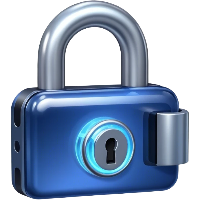 Holographic and glassmorphic dark blue lock emoji