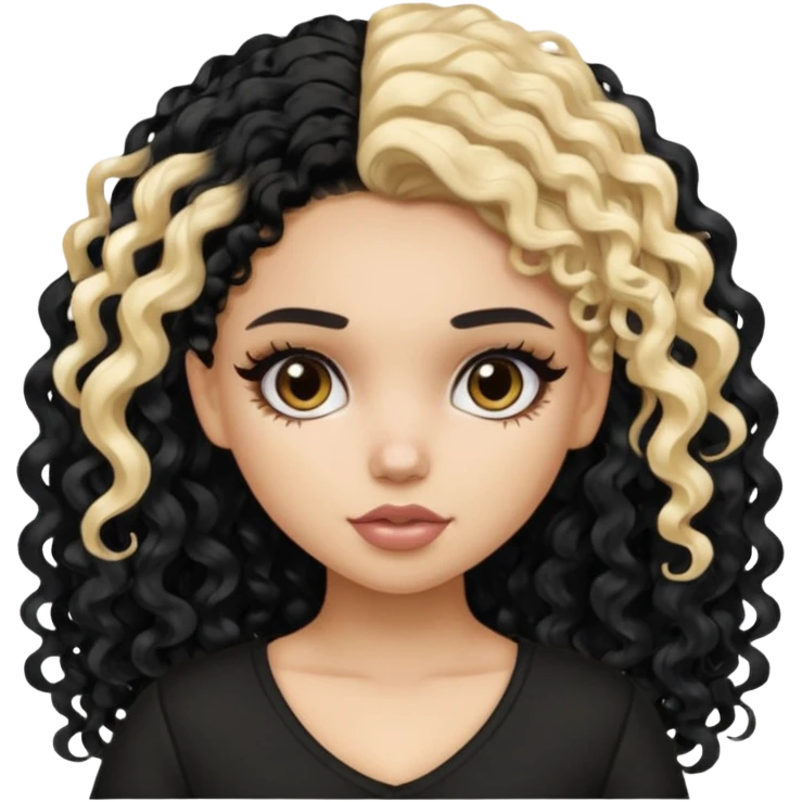 split dye leftside blonde rightside black curly hair, pretty pale Latina bratz baddie emoji