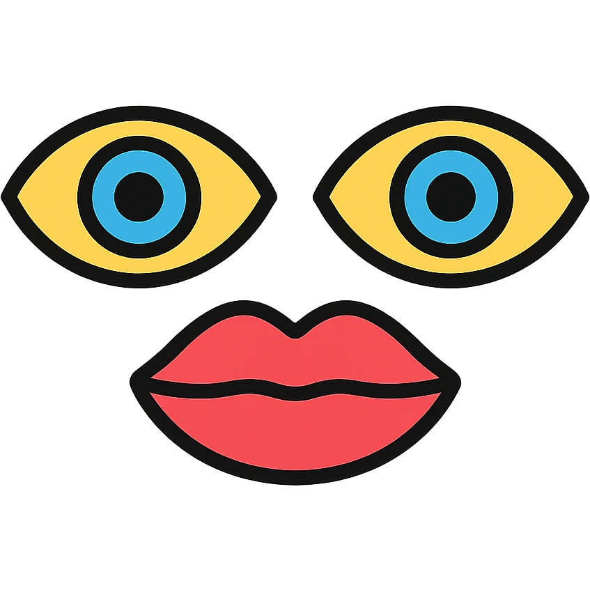 A symmetrical face with two large eyes and a pair of lips in the middle, arranged in a row (👁️👄👁️) emoji