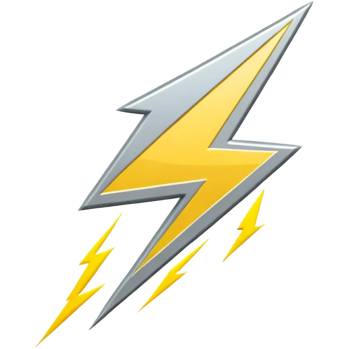 flat silver lightning bolt emoji, monochrome metallic palette, clean vector lines, slight inner shadow for depth, iOS emoji style, 512x512 pixels emoji