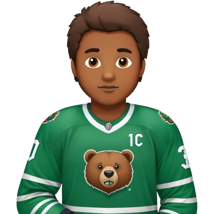 Hockey player in a green jersey team name Bears emoji
