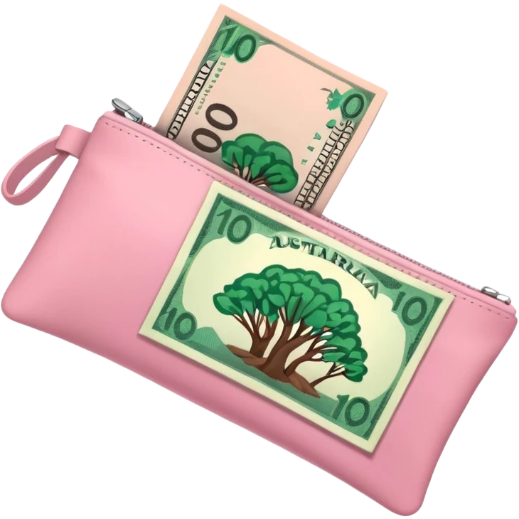 Forest Green Australian $100 long rectangle money notes overflowing in a pink pouch emoji