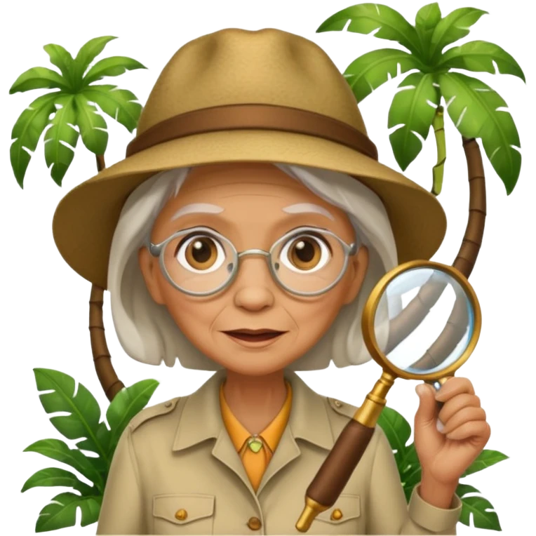 an old woman with jungle and magnifying glass emoji