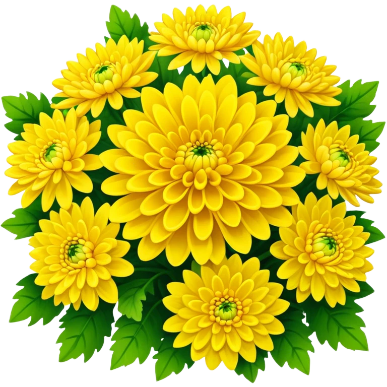 big bouquet Bright Yellow Chrysanthemum, luxuriant, leaf, bud emoji