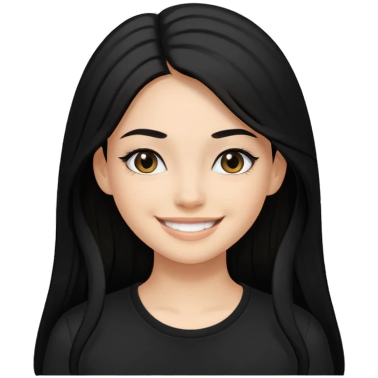 Uzun Siyah, uçları çok hafif sarı düz saçlı , gözlüklü, eyelinerli siyah tişörtlü gülümseyen bir kız emojisi yap emoji