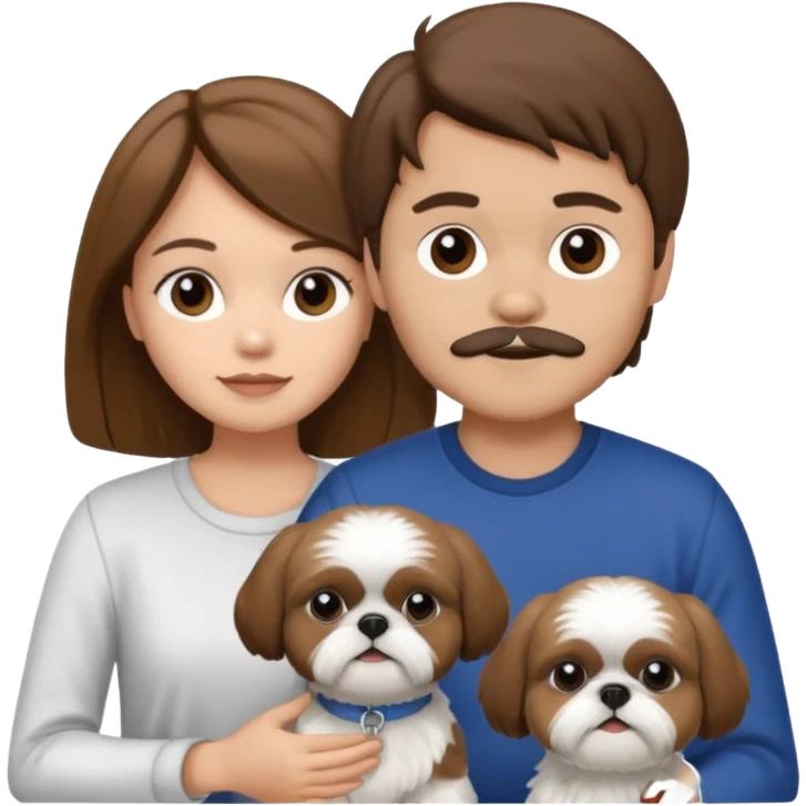 A couple boy and girl with brown hair both of them with two shih tzu dog black and white emoji