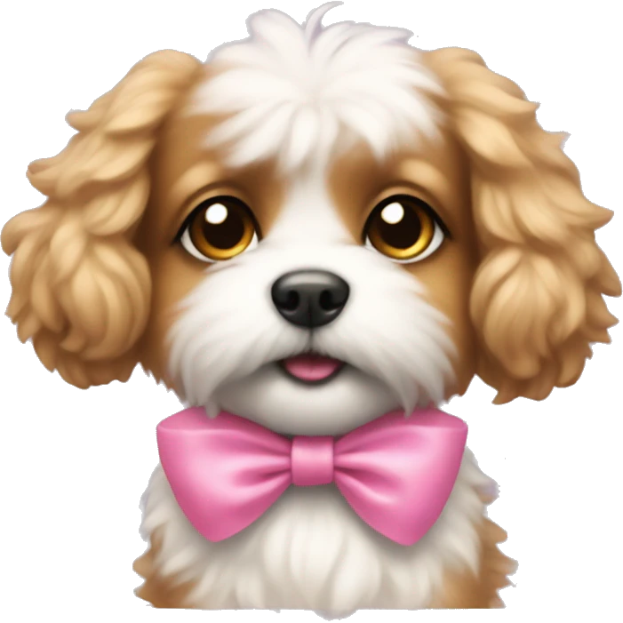 A tiny fluffy dog with a pink bow emoji
