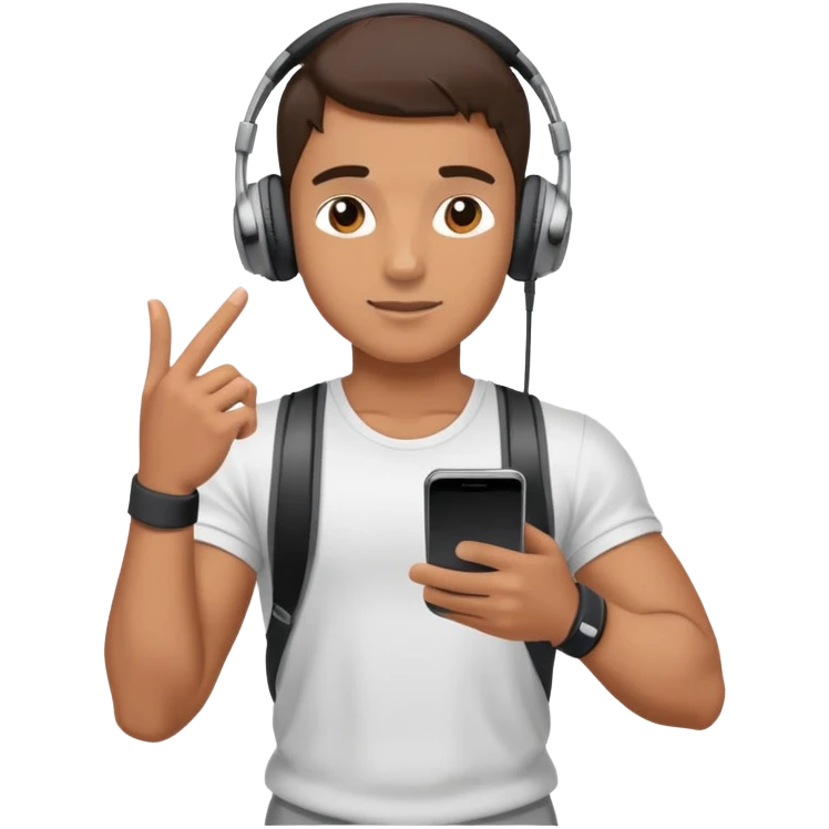 Boy holding phone, headphones on at gym emoji