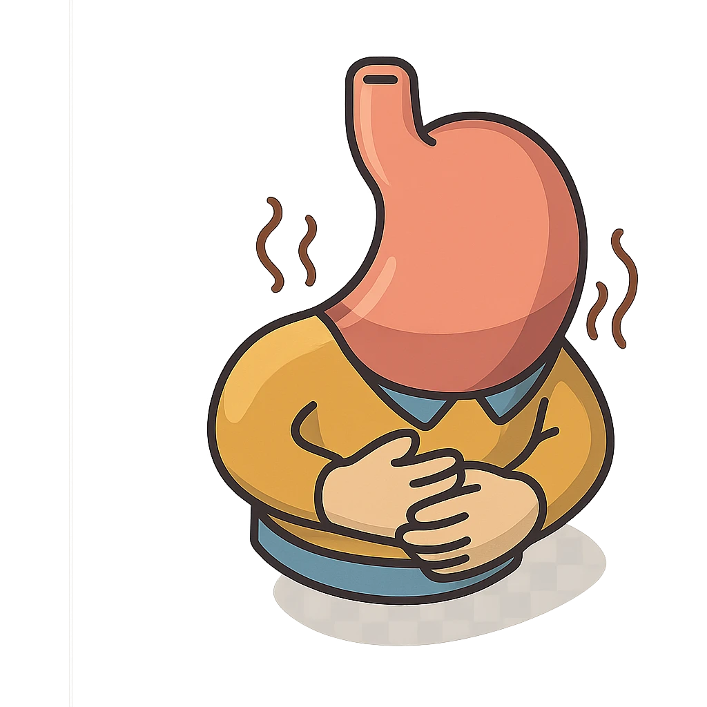 stomach in clothing with pain, hands holding the stomach, waves of pain, shadows and highlights, no face or legs, only stomach in clothing, hands and pain, transparent background emoji