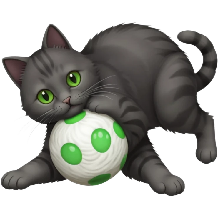 solid dark grey cat with green eyes, completely solid grey face, white toes/paws playing rolling upside down emoji