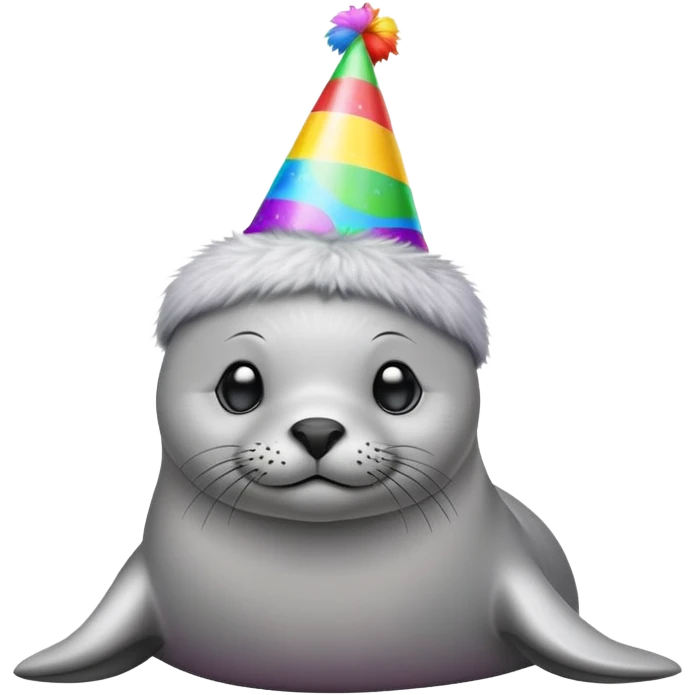 A cute seal wearing a colorful party hat, similar to a sustainable fuel plant logo emoji