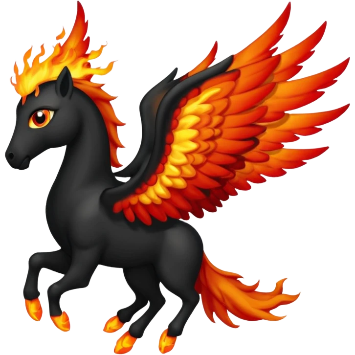Pegaso negro ojos de fuego y alas de fuego emoji