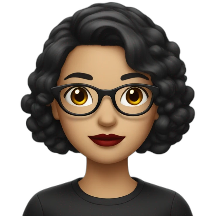 A girl with a dark hairstyle, red lipstick on her lips and glasses for vision emoji