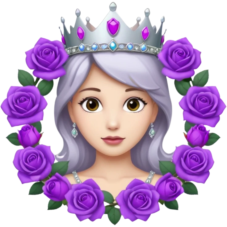 Purple rose flower, silver circle plaque, silver tiara emoji