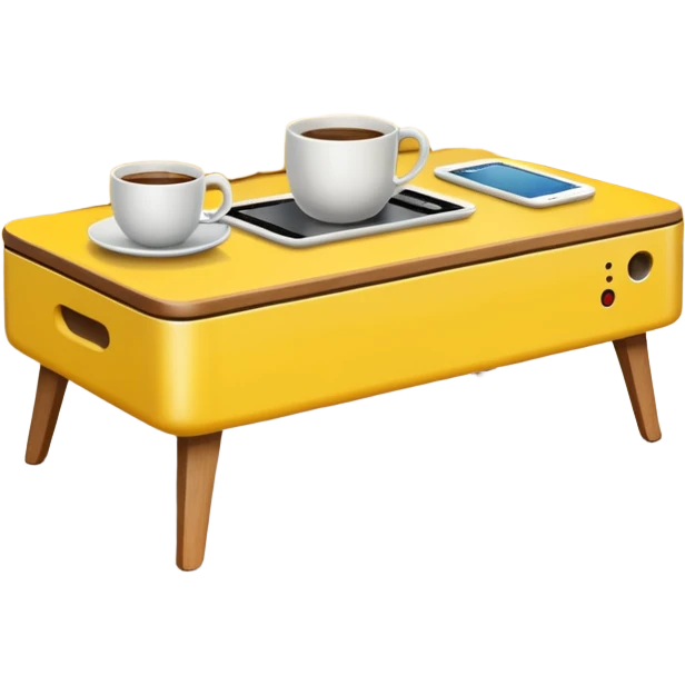 yellow coffe table, coffee on top
 emoji