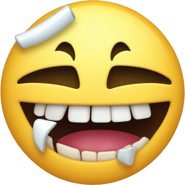a beaten up smiley face missing a tooth and trying to smile emoji