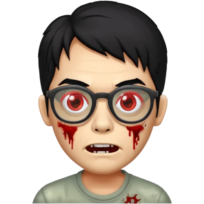 zombie black hair with big red glasses emoji