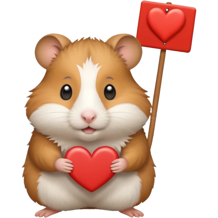 Hamster with a sign that says “I LOVE U MORE emoji