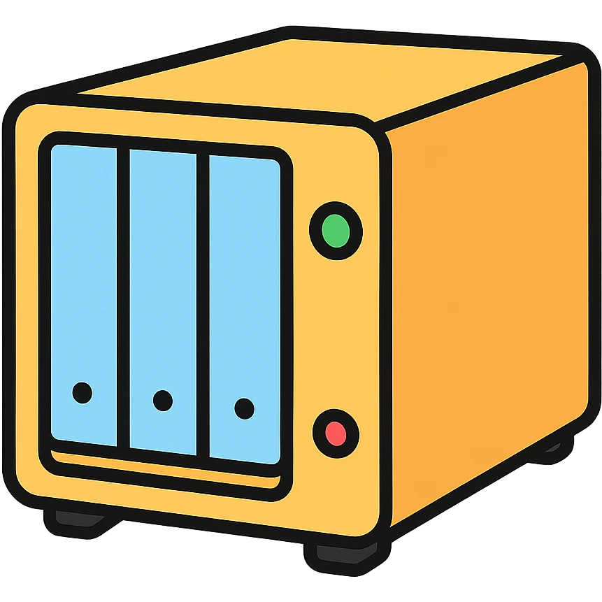 Make the NAS device even more generic, avoid any Synology-like features, emphasize a neutral, brandless look, angled view, clean and minimal design with no branding or distinctive features. emoji