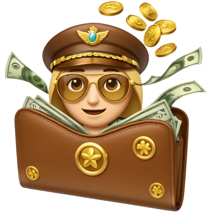 Aviator money emoji, wallet full of cash, casino vibe, premium 3D emoji style, clean, no background
 emoji