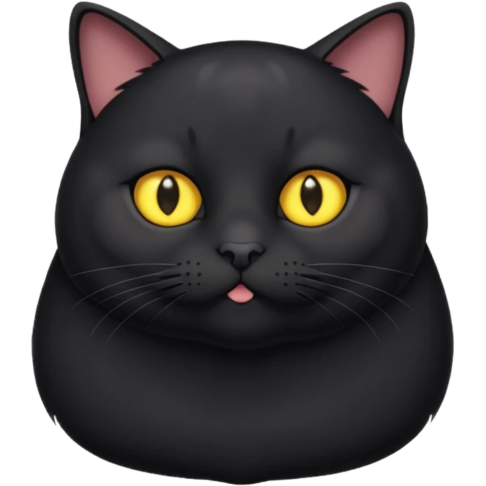 Un gato negro gordito con los ojos de color amarillos emoji