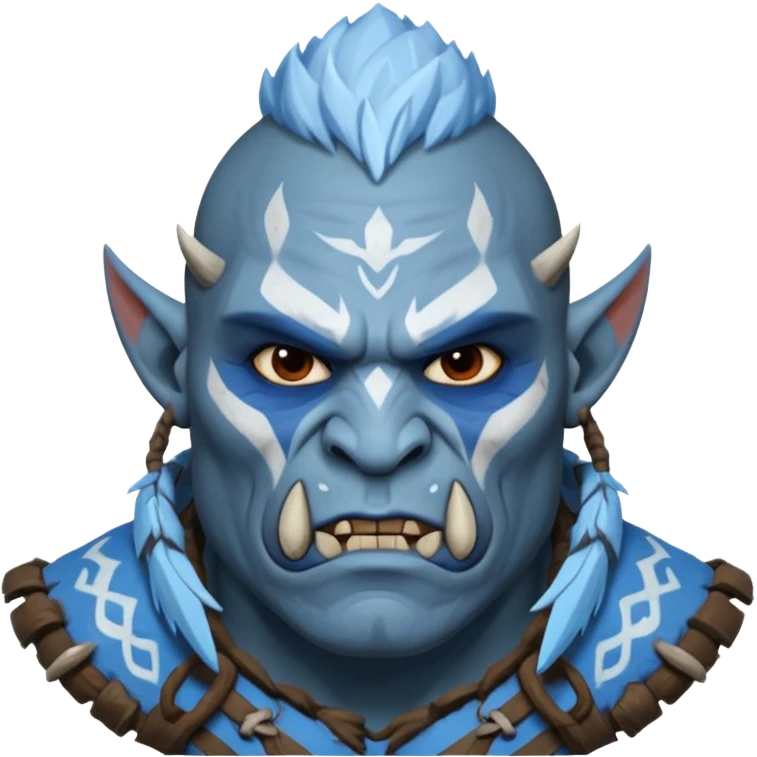 Fantasy orc portrait emoji, white and blue frost war paint on face, harsh winter warrior mood, strong expression, minimal tribal design, clean readable emoji style, male/female variant
 emoji